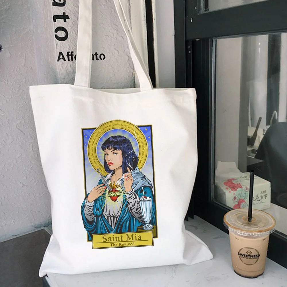 

Pulp Fiction New Fashion Fun Printed Canvas Large Capacity Casual Letter Harajuku Ulzzang Ins Movie Female Spoof Shoulder Bags