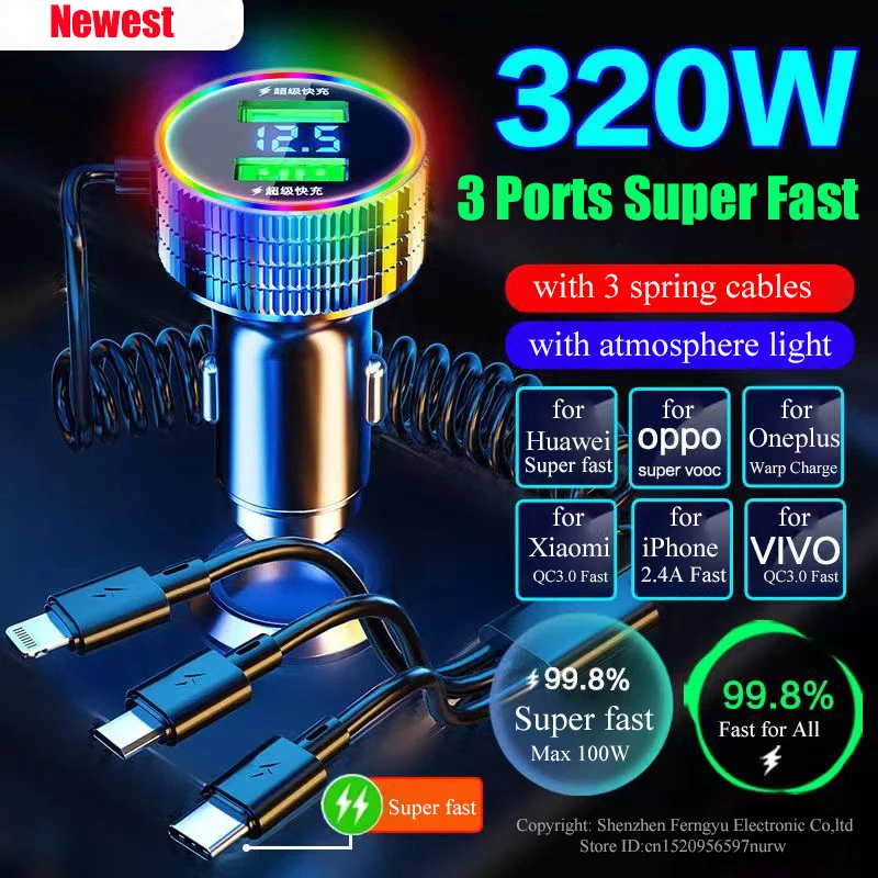 320W USB Car Charger 5 in 1 Fast Chariging Phone Adapter for iPhone 14 Pro Max Apple 13 12 11 Samsung Huawei OPPO Oneplus Xiaomi
320W USB Car Charger 5 in 1 Fast Chariging Phone Adapter for iPhone 14 Pro Max Apple 13 12 11 Samsung Huawei OPPO Oneplus Xiaomi