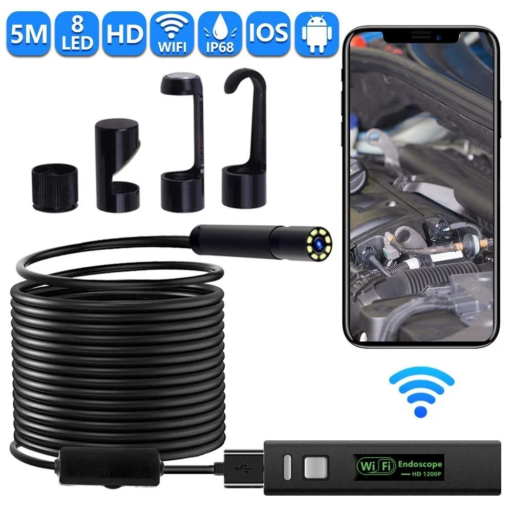 NEW 5M WiFi 2MP 1080P HD Semi-Rigid Snake Camera Wireless Endoscope Car Tools Repair IP68 Waterproof for iPhone Android Tablet
NEW 5M WiFi 2MP 1080P HD Semi-Rigid Snake Camera Wireless Endoscope Car Tools Repair IP68 Waterproof for iPhone Android Tablet