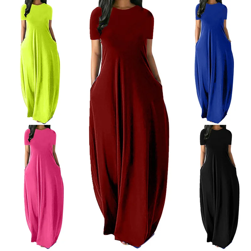 New Women's Summer Casual Fashion Simple Style Loose Pockets Round Neck Temperament Dress 2022 
New Women's Summer Casual Fashion Simple Style Loose Pockets Round Neck Temperament Dress 2022