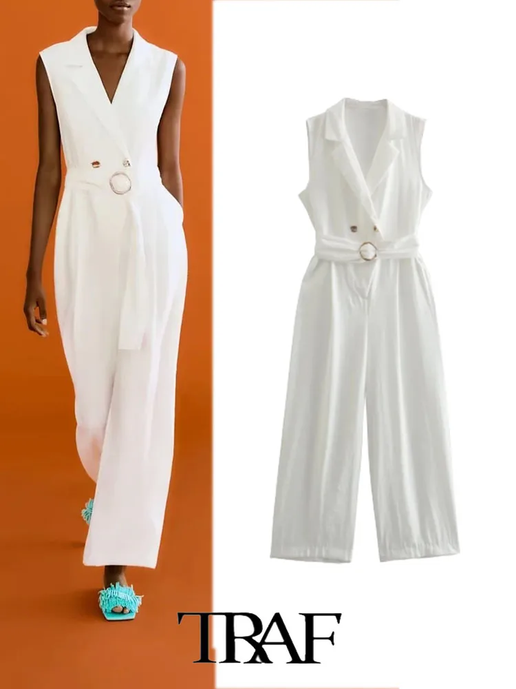 TRAF 2022 Jumpsuit Women Belted Double Front Sleeveless Jumpsuit Woman Summer Fashion V-neck Solid Color Casual Bodysuit
TRAF 2022 Jumpsuit Women Belted Double Front Sleeveless Jumpsuit Woman Summer Fashion V-neck Solid Color Casual Bodysuit
