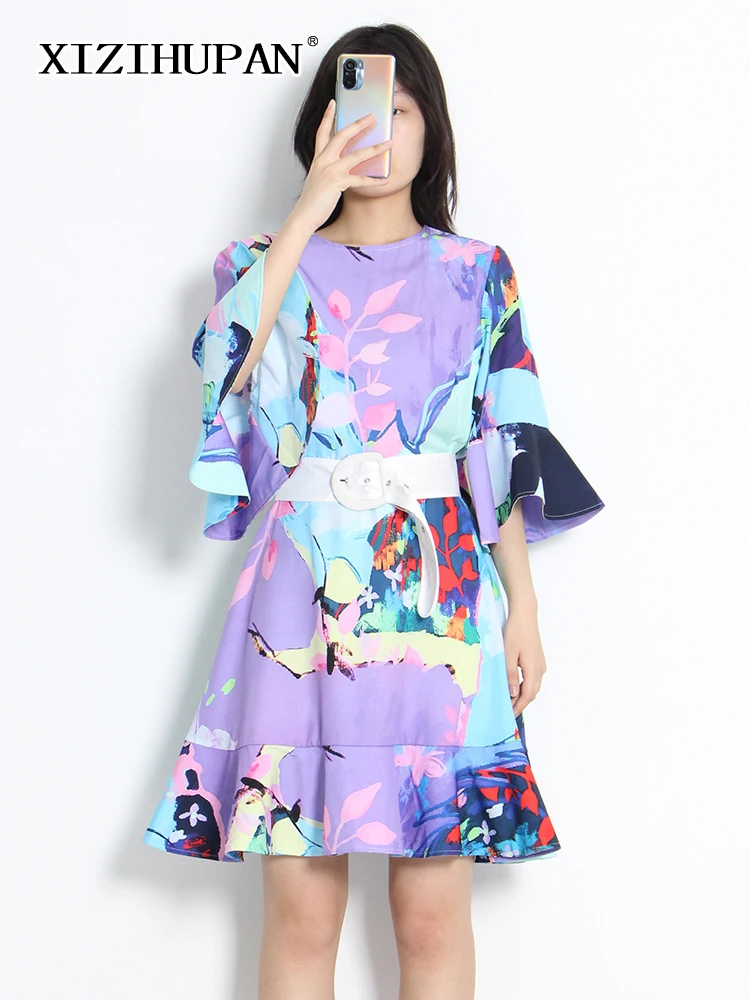 XIZIHUPAN Fashion Print Colorblock Sashes Dress For Women Round Neck Short Sleeve High Waist Mini Dresses Female Summer Clothing
XIZIHUPAN Fashion Print Colorblock Sashes Dress For Women Round Neck Short Sleeve High Waist Mini Dresses Female Summer Clothing