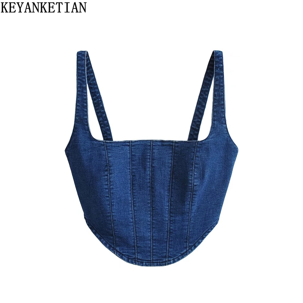 KEYANKETIAN Women's bodice style denim corset straps summer's new hot sweetheart asymmetric denim tank top bodysuit
KEYANKETIAN Women's bodice style denim corset straps summer's new hot sweetheart asymmetric denim tank top bodysuit