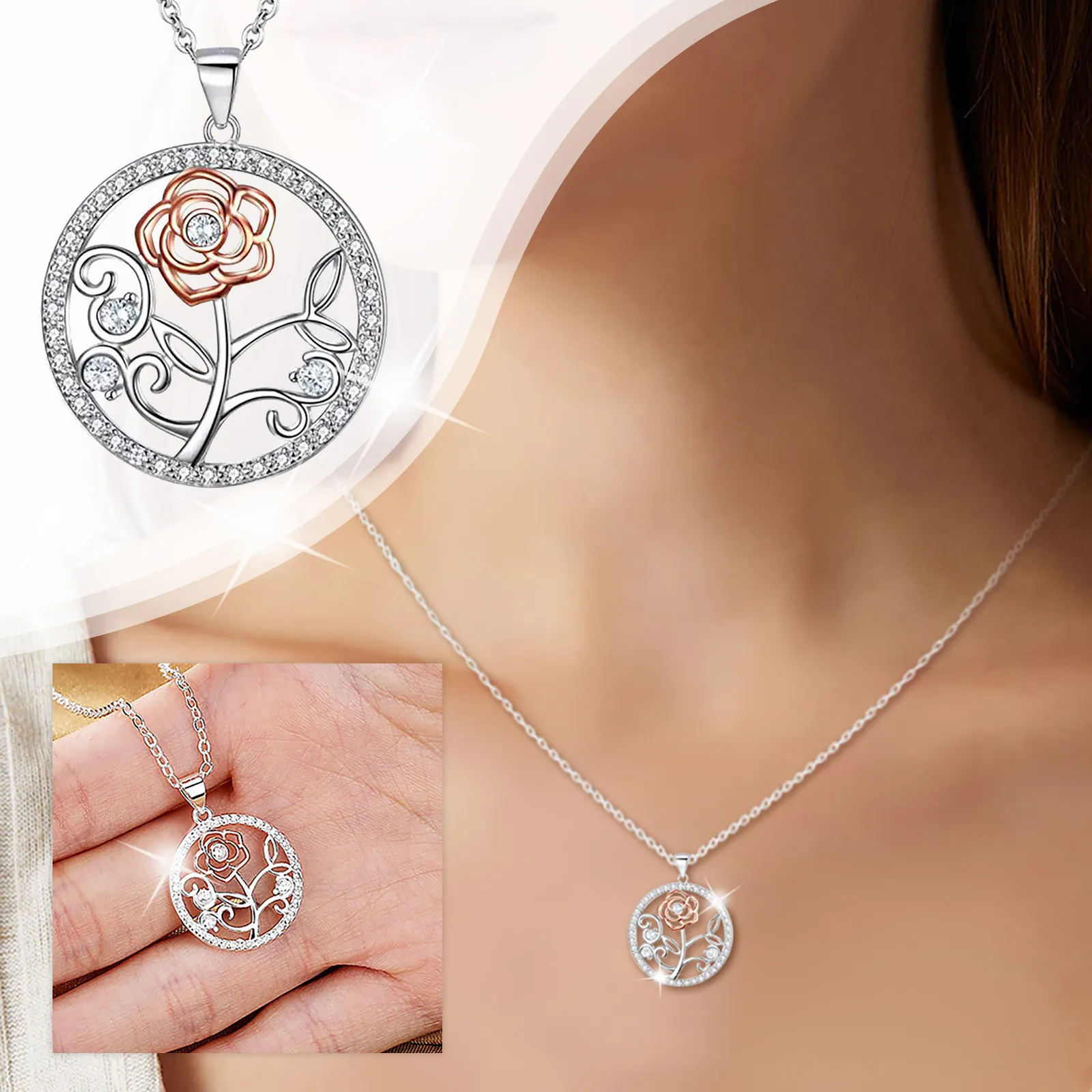 Fashion Two Tone Pendant Round Hollow Rose Pendant Necklace For Women Luxury Crystal Necklace Women Wedding Jewelry #50
Fashion Two Tone Pendant Round Hollow Rose Pendant Necklace For Women Luxury Crystal Necklace Women Wedding Jewelry #50