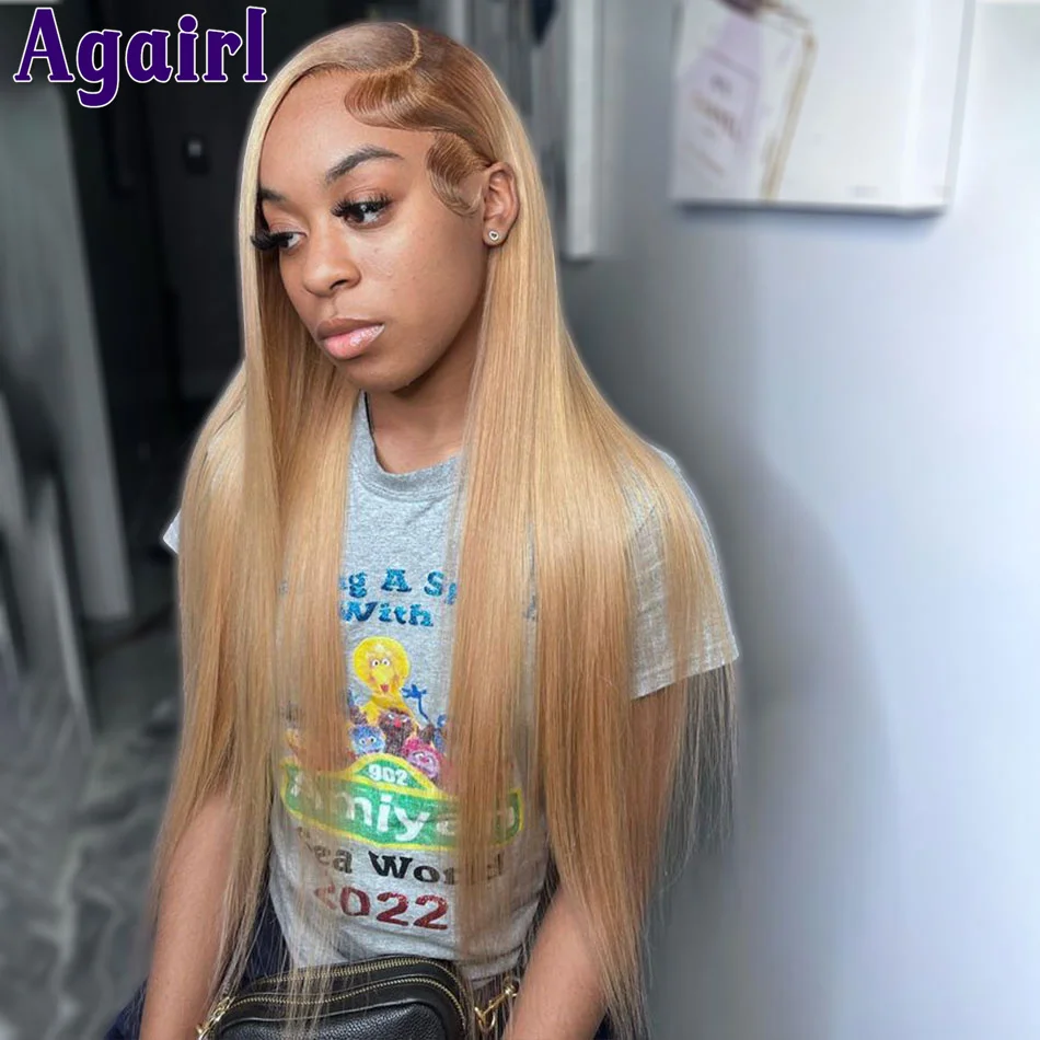 

Brown Root Blonde Wear & Go Glueless Human Hair Wig Peruvian Straight HD 13X6 13x4 Lace Frontal Wig #27 34Inch 6X4 Lace Wig 180%