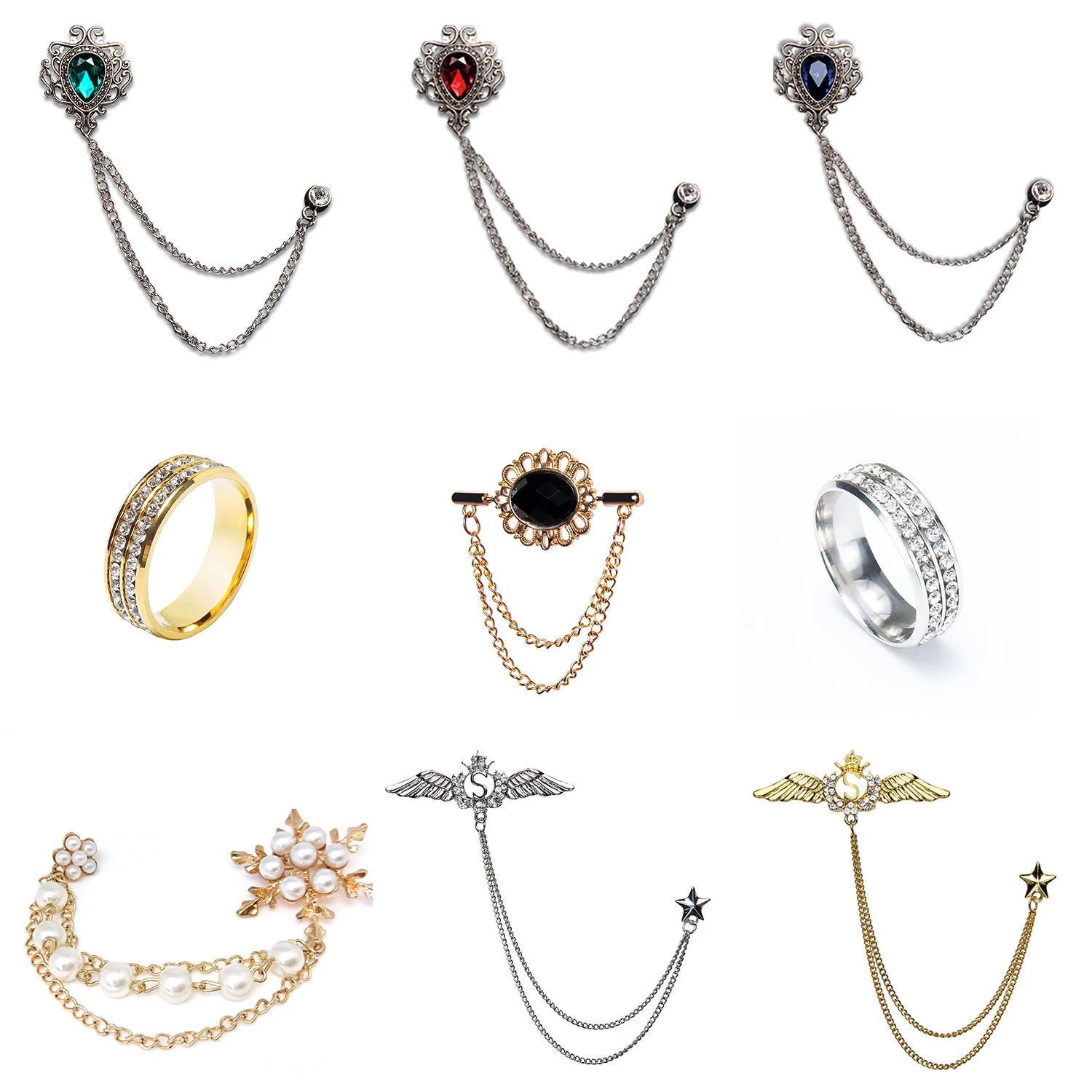 Fashion Rhinestone Brooches Luxury Jewelry Tassel Chain Lapel Pin Corsage Ring Men Suit Shirts Bowtie tie Clothing Accessories
Fashion Rhinestone Brooches Luxury Jewelry Tassel Chain Lapel Pin Corsage Ring Men Suit Shirts Bowtie tie Clothing Accessories