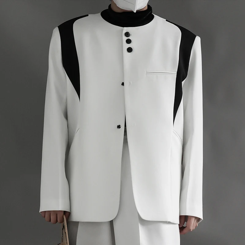 

Женский весенний новый мужской блейзер, повседневный свободный белый костюм с круглым вырезом и цветными блоками, высококачественный костюм без воротника, пальто, женская одежда