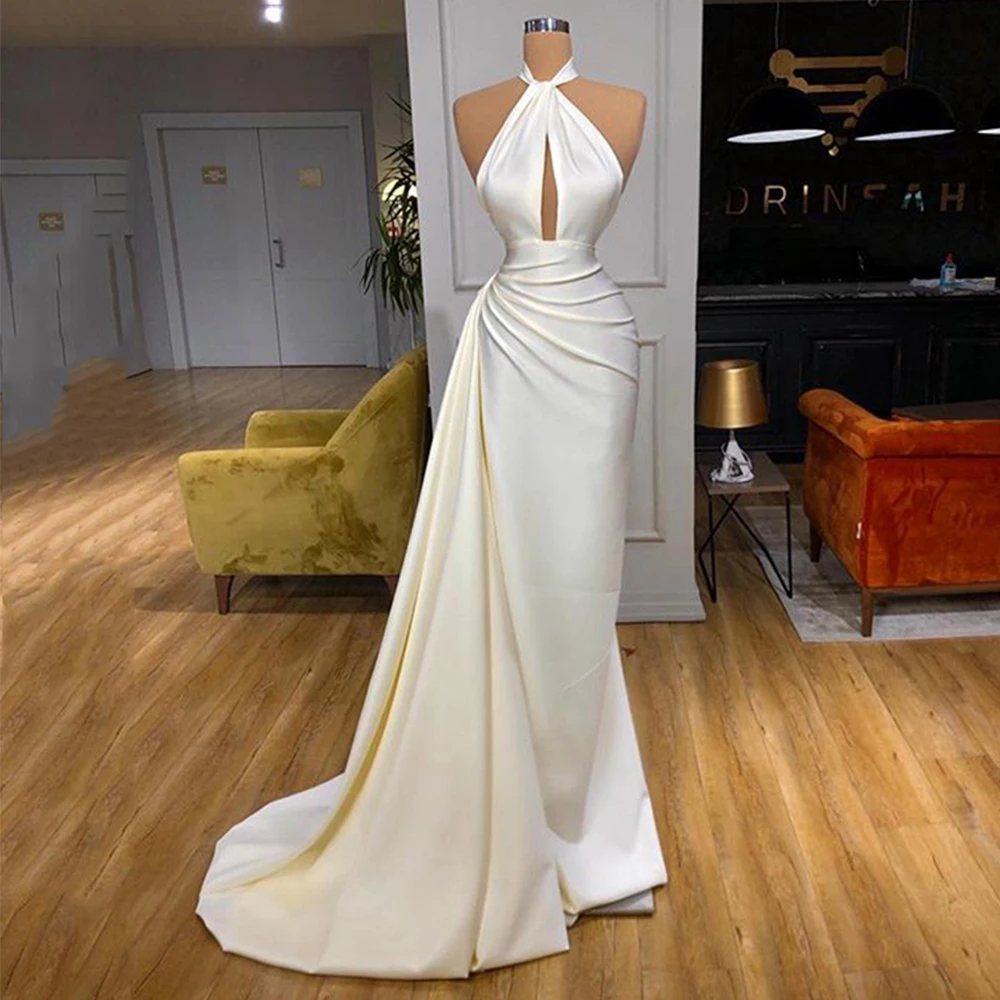 Simple White Mermaid Evening Dress 2022 Sleeveless Halter Backless Satin Arabic Women Formal Party Prom Gowns Robe De Soiree
Simple White Mermaid Evening Dress 2022 Sleeveless Halter Backless Satin Arabic Women Formal Party Prom Gowns Robe De Soiree