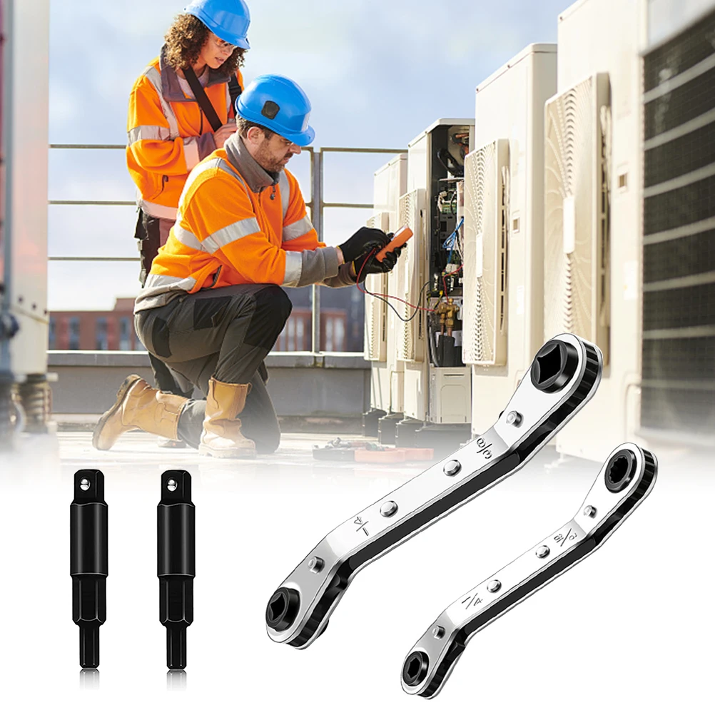 1/4-3/16-5/16-3/8 Air Conditioner Valve Ratchet Wrench With 2 Hexagon Bit Adapter For Air Refrigeration Equipment Repair Tools
1/4-3/16-5/16-3/8 Air Conditioner Valve Ratchet Wrench With 2 Hexagon Bit Adapter For Air Refrigeration Equipment Repair Tools