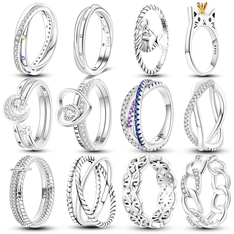 

Rings For Women 100% 925 Silver Wholesale Twisted Snake Rings Luxury Rose Gold Stackable Rings Wedding Party Engagement Jewelry