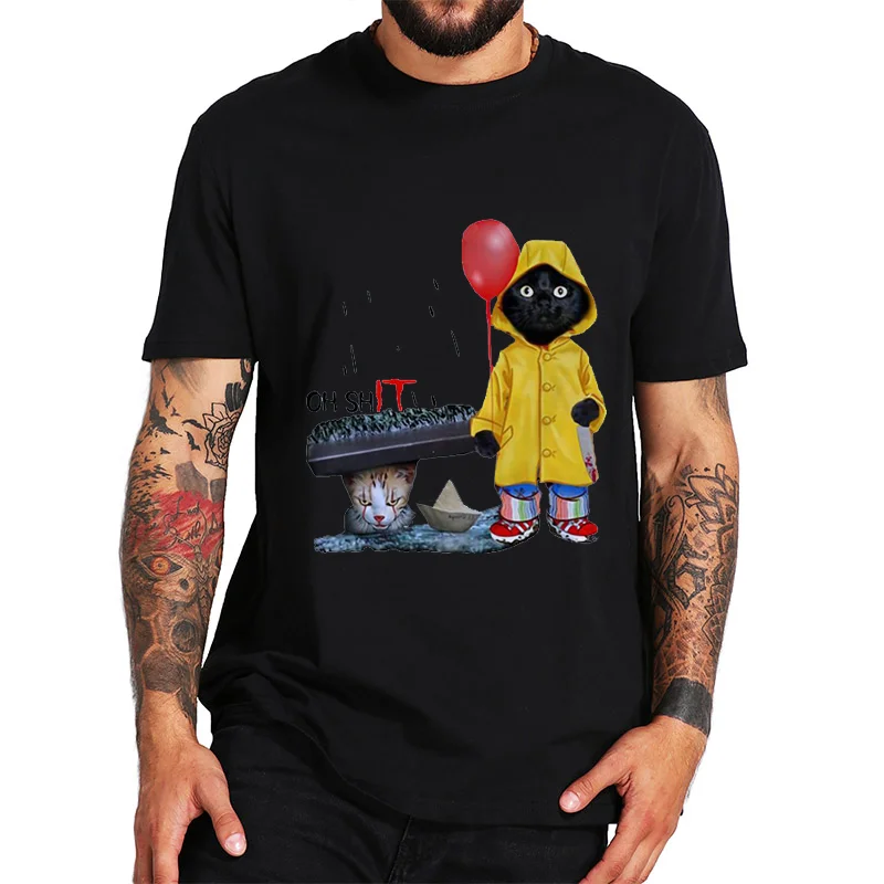 

Мужские брендовые футболки, топы, забавные черные футболки с котом, графические футболки, уличная одежда в стиле Харадзюку, футболка в стиле хип-хоп, одежда, страшная женская одежда