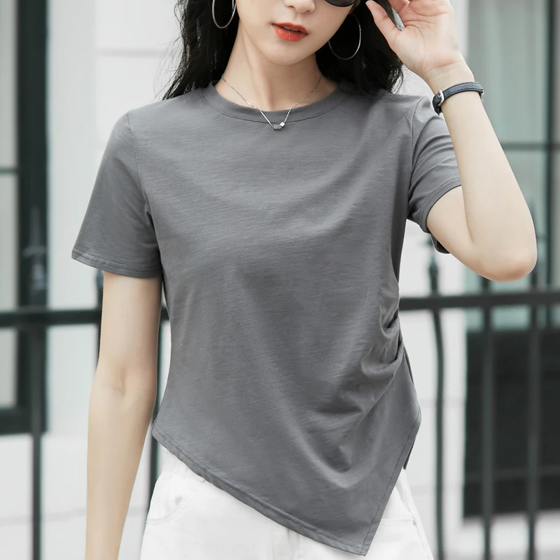 2023 Summer Short Sleeve T-shirt Women Irregular Design Sense Solid Casual Fashion Shirt Chic Cotton Top Elegant Clothes 26906
2023 Summer Short Sleeve T-shirt Women Irregular Design Sense Solid Casual Fashion Shirt Chic Cotton Top Elegant Clothes 26906