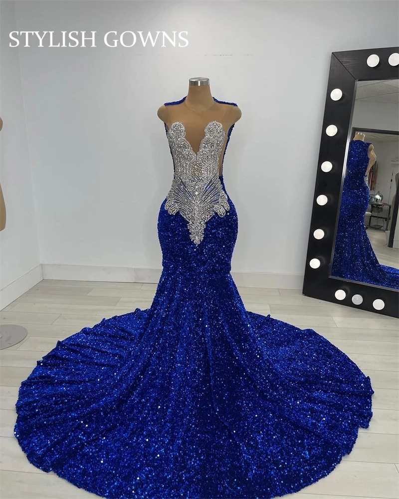 Royal Blue Sheer O Neck Long Prom Dress For Black Girls 2023 Beaded Crystal Birthday Party Dresses Sparkly Sequined Evening Gown
Royal Blue Sheer O Neck Long Prom Dress For Black Girls 2023 Beaded Crystal Birthday Party Dresses Sparkly Sequined Evening Gown