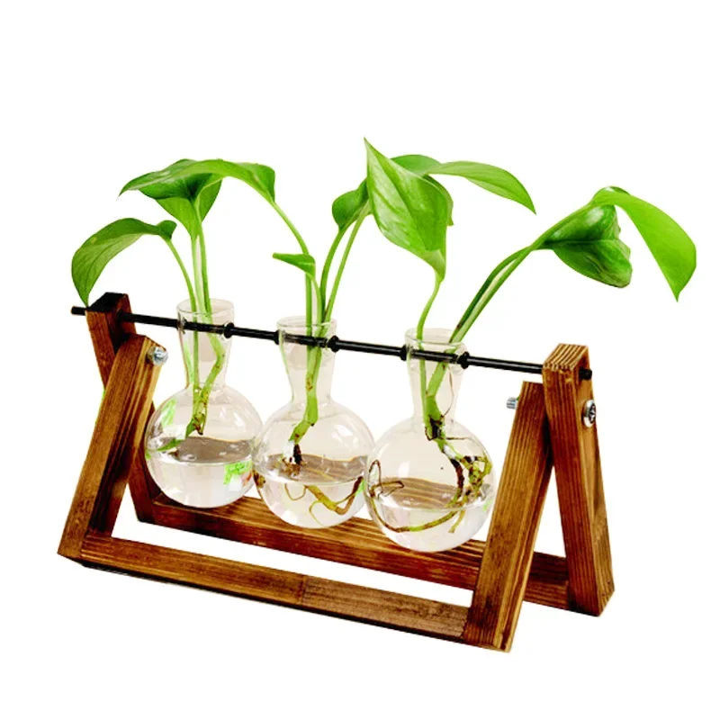 Креативная гидропонная ваза для растений с деревянным каркасом