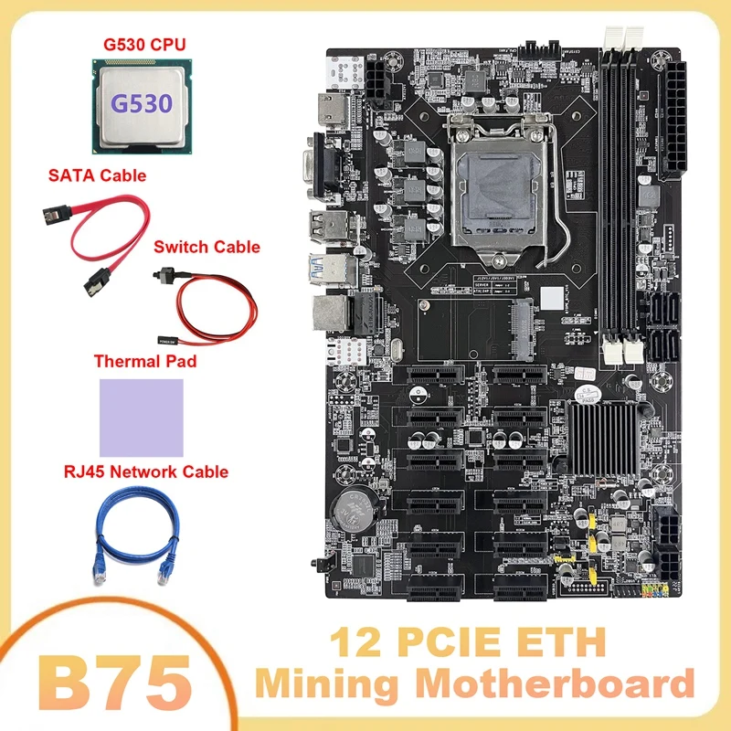 Материнская плата для майнинга B75 12 PCIE ETH, материнская плата для майнинга + ЦП G530 + кабель SATA + сетевой кабель RJ45 + кабель переключателя + термоп...
Материнская плата для майнинга B75 12 PCIE ETH, материнская плата для майнинга + ЦП G530 + кабель SATA + сетевой кабель RJ45 + кабель переключателя + термоп...