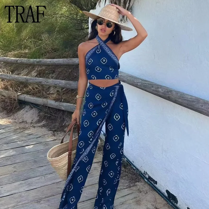 TRAF 2023 Wrap Women's Pants Blue Print High Waist Pants for Women Boho Straight Woman Trousers Summer Beach Casual Pants Women
TRAF 2023 Wrap Women's Pants Blue Print High Waist Pants for Women Boho Straight Woman Trousers Summer Beach Casual Pants Women