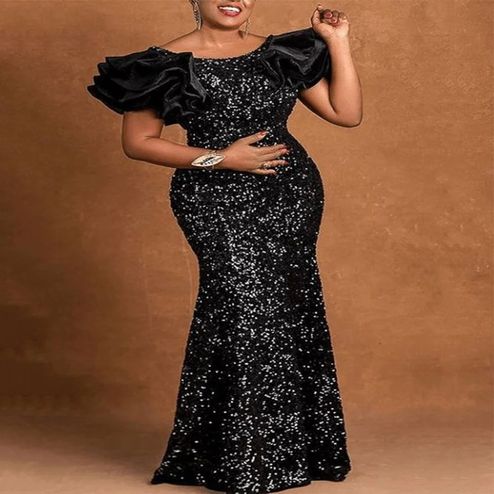 Women Black Sequin Dress Puff Short Sleeve Pleated Bodycon Maxi Dresses Vintage Glitter Christmas Birthday Party Female Robes
Women Black Sequin Dress Puff Short Sleeve Pleated Bodycon Maxi Dresses Vintage Glitter Christmas Birthday Party Female Robes