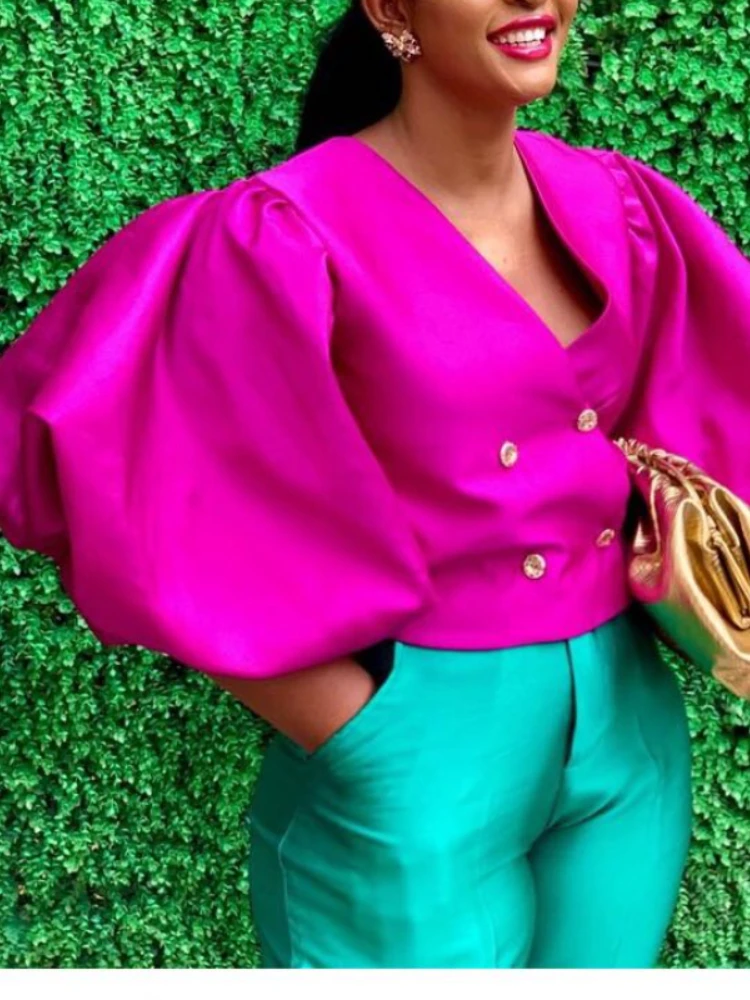 New Women Spring and Summer Tops Blouse Long Lantern Sleeves Double Buttons V Neck Shiny Glitter Party Classy Femal Clothing
New Women Spring and Summer Tops Blouse Long Lantern Sleeves Double Buttons V Neck Shiny Glitter Party Classy Femal Clothing