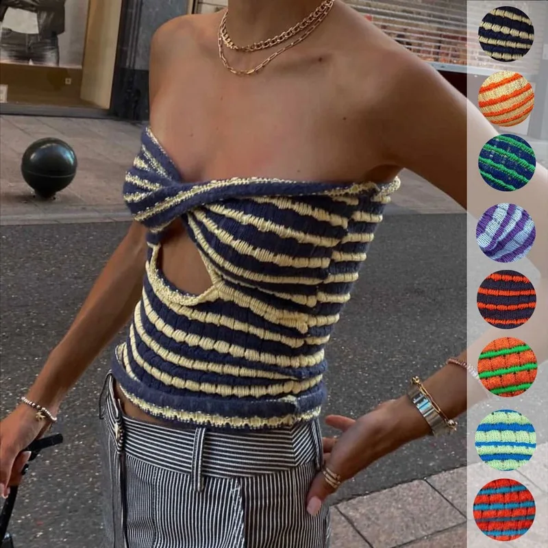 Women Knitting Sweater Tanks Tube Tops Sexy Off Shoulder Striped Hollow Out Camis Streetwear Outfits Summer Elastic Vest
Women Knitting Sweater Tanks Tube Tops Sexy Off Shoulder Striped Hollow Out Camis Streetwear Outfits Summer Elastic Vest
