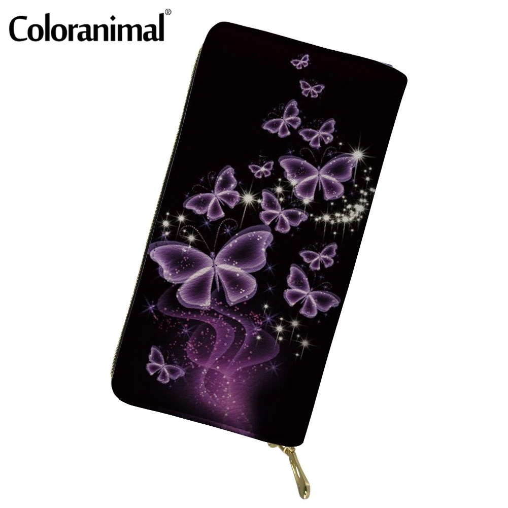 

Coloranimal Pretty Purple Art Butterflies 3D Printed Women Wallet PU Leather Casual Credit Card Holder for Ladies Tote Money Bag