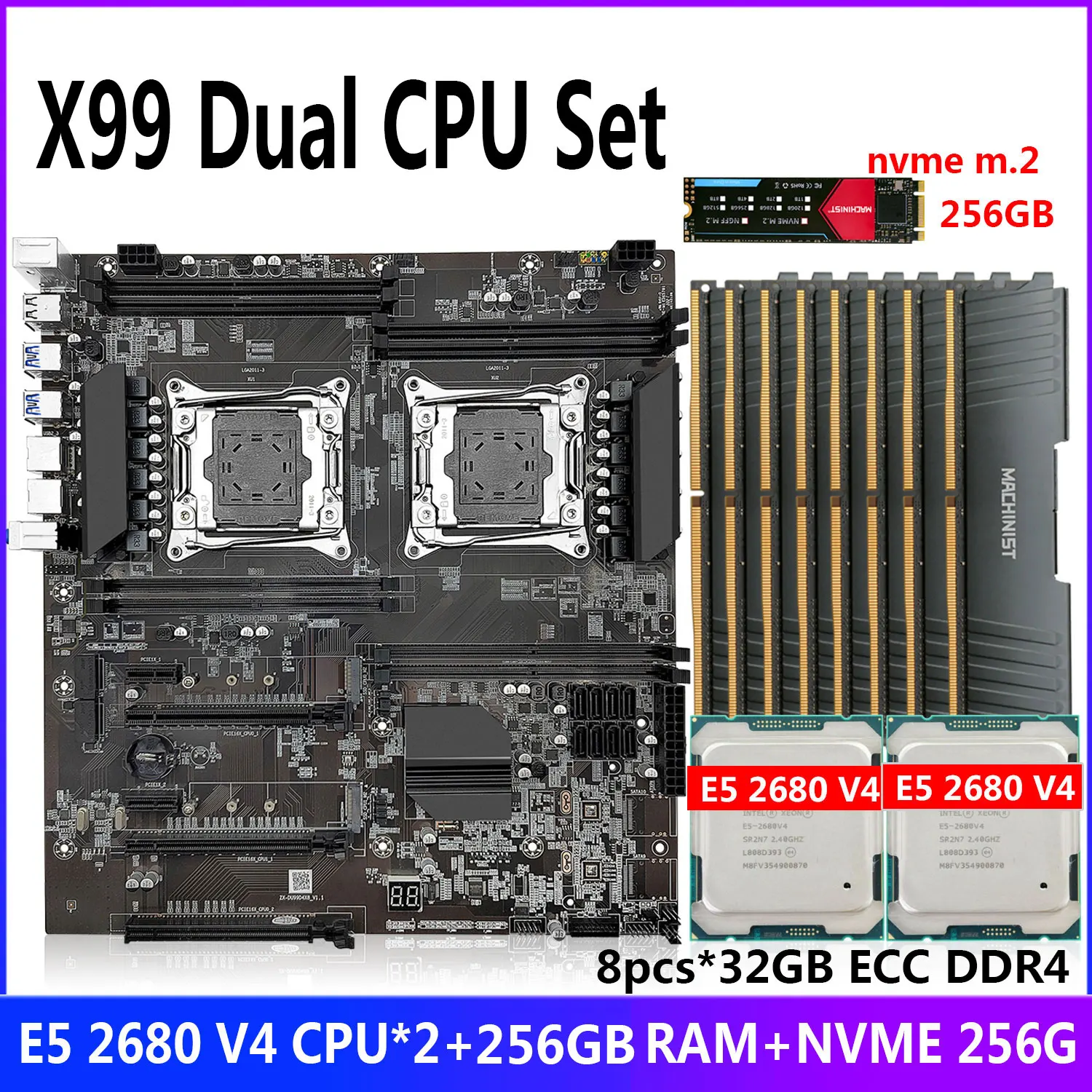 Комплект материнской платы Machinist X99, двойной процессор X99 Combo Xeon 2 шт. * E5 2680 V4 ЦП DDR4 256 ГБ ECC память LGA 2011-3 NEME 256G M.2
Комплект материнской платы Machinist X99, двойной процессор X99 Combo Xeon 2 шт. * E5 2680 V4 ЦП DDR4 256 ГБ ECC память LGA 2011-3 NEME 256G M.2
