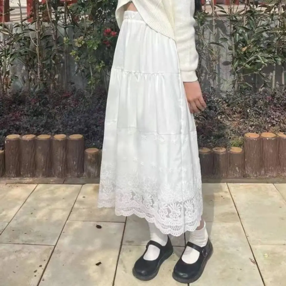 Summer White Lace Skirt Women Chiffon Skirts Vintage High Waist Elastic A-line Pleated Midi Skirt for Student Girl 2022 Japanese
Summer White Lace Skirt Women Chiffon Skirts Vintage High Waist Elastic A-line Pleated Midi Skirt for Student Girl 2022 Japanese