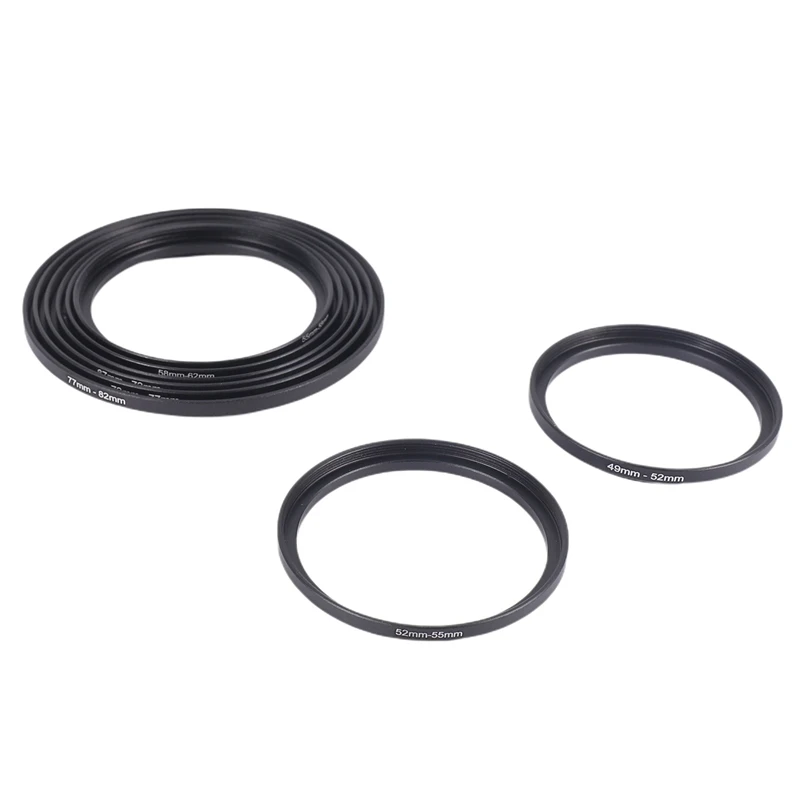 

16 Pieces Step-Up Adapter Ring Set,Includes 49-52Mm, 52-55Mm, 55-58Mm, 58-62Mm, 62-67Mm, 67-72Mm, 72-77Mm, 77-82Mm-Black