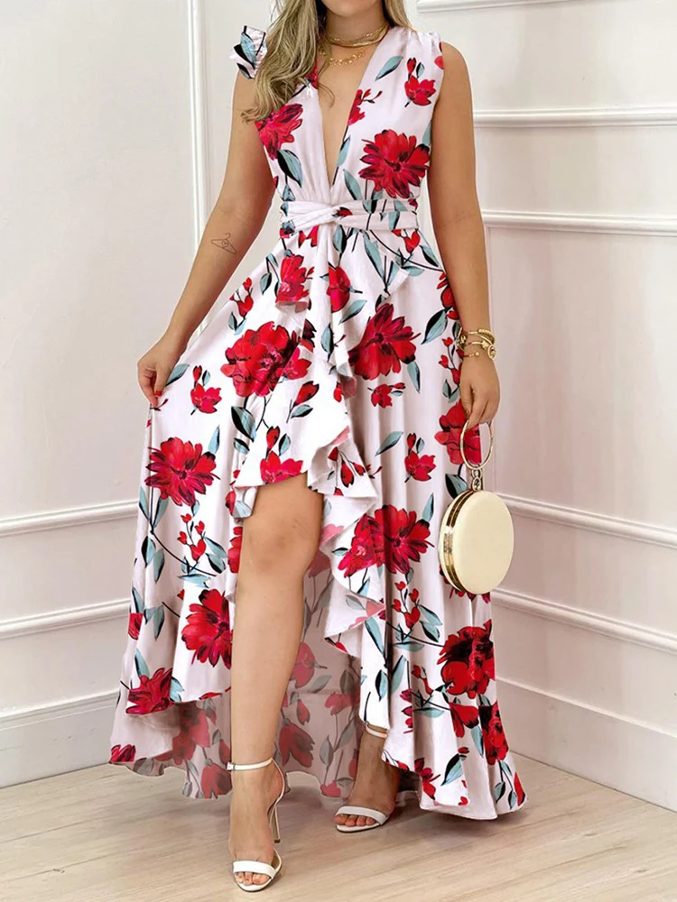 Women Deep V-Neck Floral Printing Split Sexy Party Dress Summer Casual Sleeveless Ladies Long Dress Simple Streetwear Vestidos
Women Deep V-Neck Floral Printing Split Sexy Party Dress Summer Casual Sleeveless Ladies Long Dress Simple Streetwear Vestidos