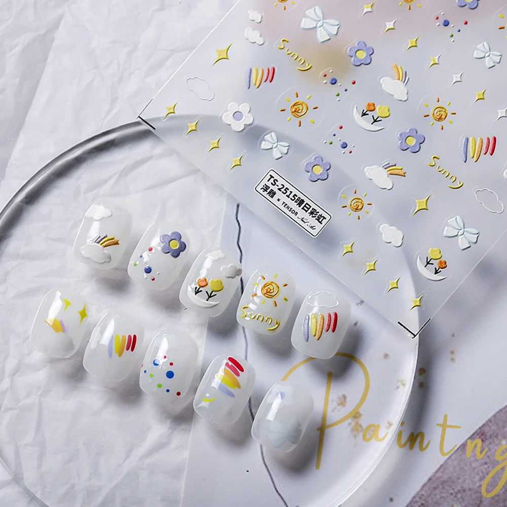 Cartoon Series Embossed Nail Art Stickers 5D Sunny Rainbow Design Ultra-thin Charm Sliders Manicure Decals Nails Tips Supplies
Cartoon Series Embossed Nail Art Stickers 5D Sunny Rainbow Design Ultra-thin Charm Sliders Manicure Decals Nails Tips Supplies