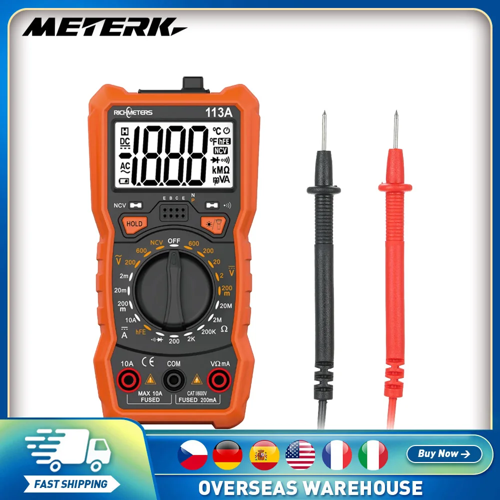 RICHMETERS Multimeter RM113D Multimetro Tester Digital Multimeter 6000 Counts Auto Ranging AC/DC Voltage Temperature Measuring
RICHMETERS Multimeter RM113D Multimetro Tester Digital Multimeter 6000 Counts Auto Ranging AC/DC Voltage Temperature Measuring