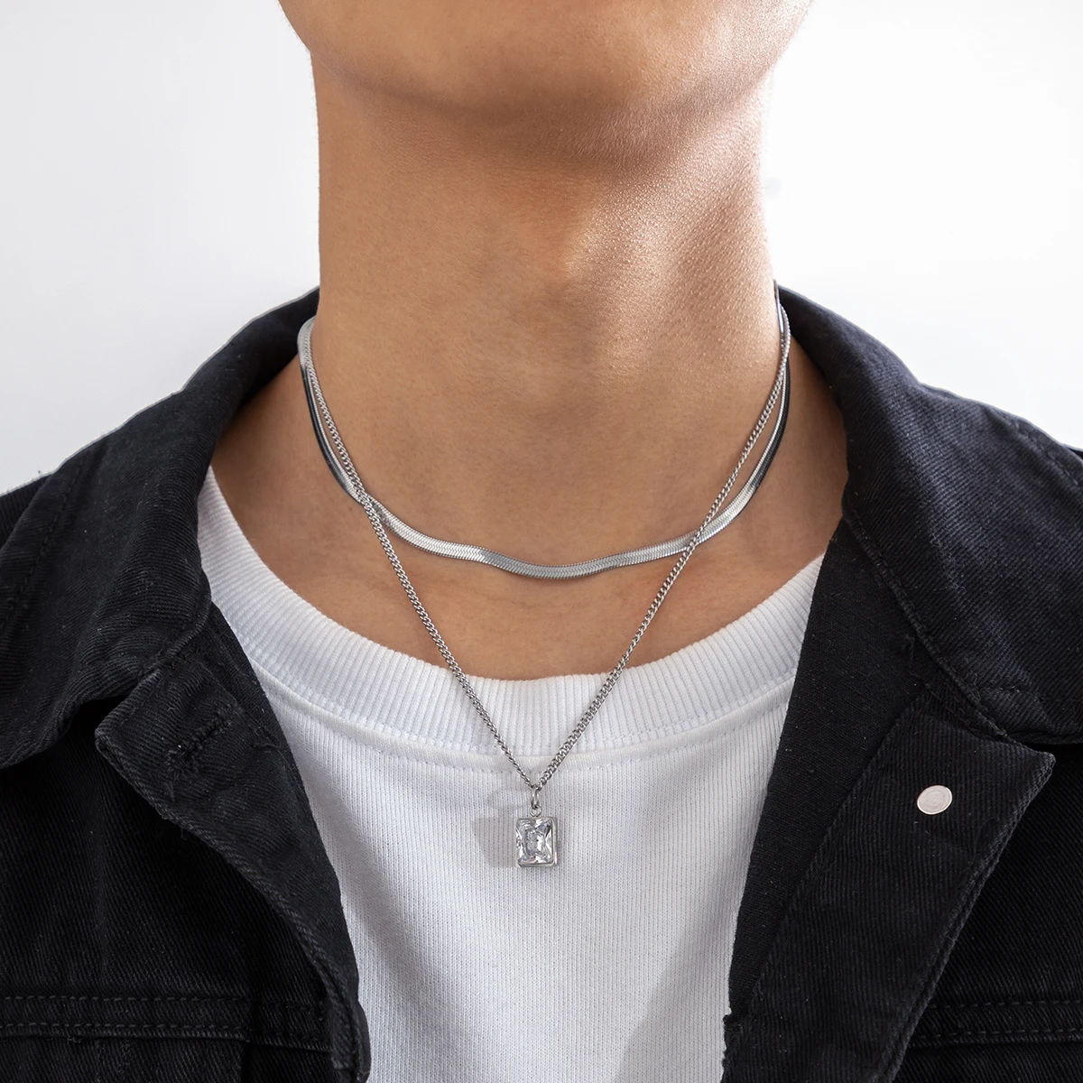 KunJoe Stainless Steel 2pcs/set Rectangular Crystal Pendant Flat Snake Chain Necklace for Men Hip Hop Silver Color Link Chain
KunJoe Stainless Steel 2pcs/set Rectangular Crystal Pendant Flat Snake Chain Necklace for Men Hip Hop Silver Color Link Chain