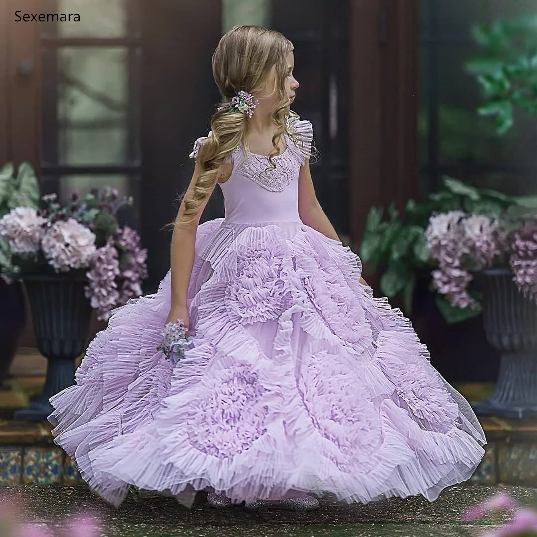 

Lavender Bohemian Style Flower Girl Dresses For Wedding Ruffled Teens Pageant Gowns Tulle First Communion Dress Size 1-16Y