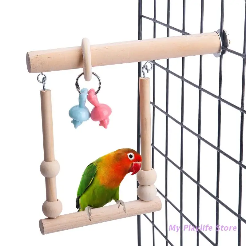 

Bird Swing Toy for Cage Parrot Perch Stand Natural Wood Bird Toy Colorful Chew Toys for Small Birds Parakeets Cockatiels