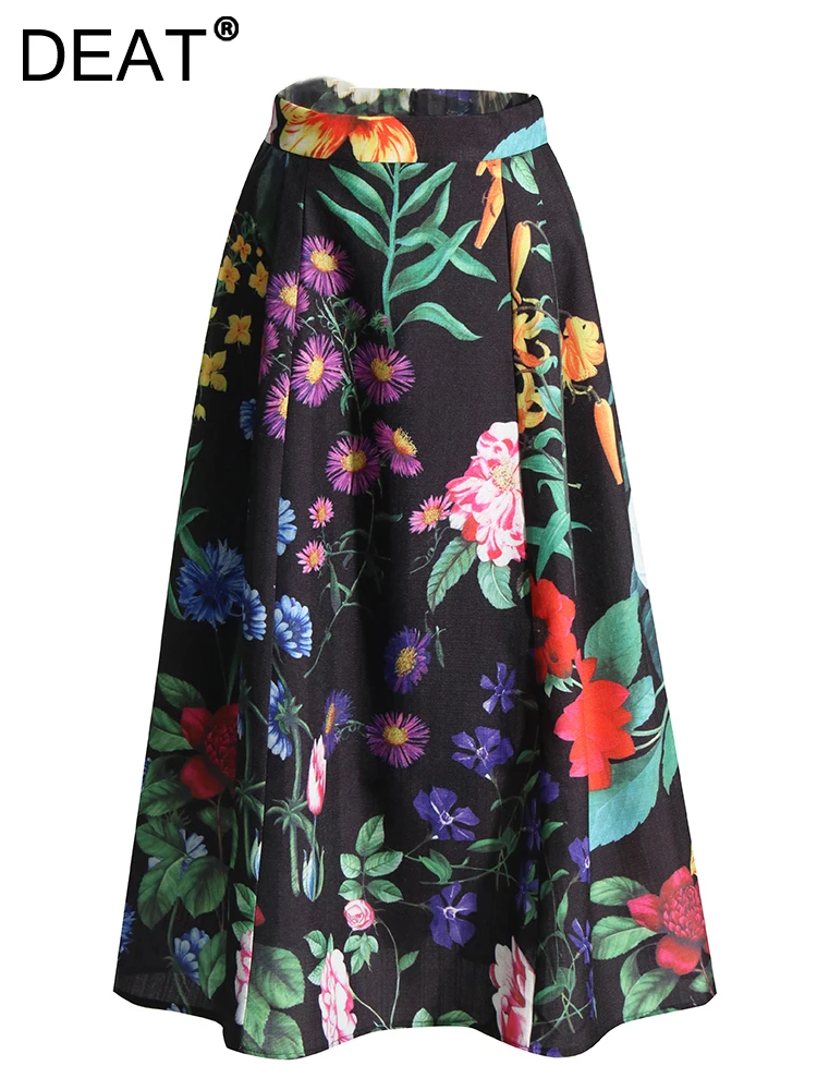 

DEAT Fashion Women Skirt Slim Hight Waist A-line Zip Black Asymmetric Print Patchwork Knee Length Skirts Summer 2023 New 19J3993