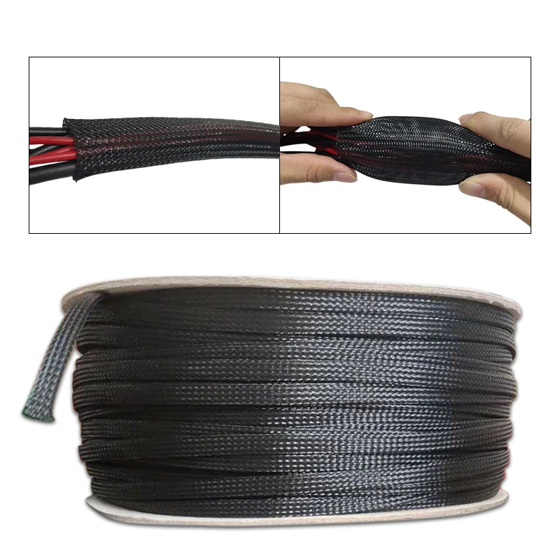 

5/10M PET Black Cable Sleeve 1/3/5/50/100M Insulated Braided Sleeving Data Line Protection Wire Cable Flame-Retardant Nylon Tube