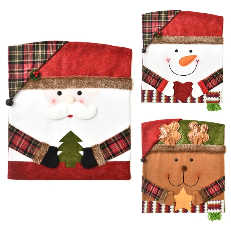 

New Christmas Chair Back Cover Cute Cartoon Santa Claus Snowman Reindeer Seat Slipcover Xmas Kitchen Dining Room Holiday