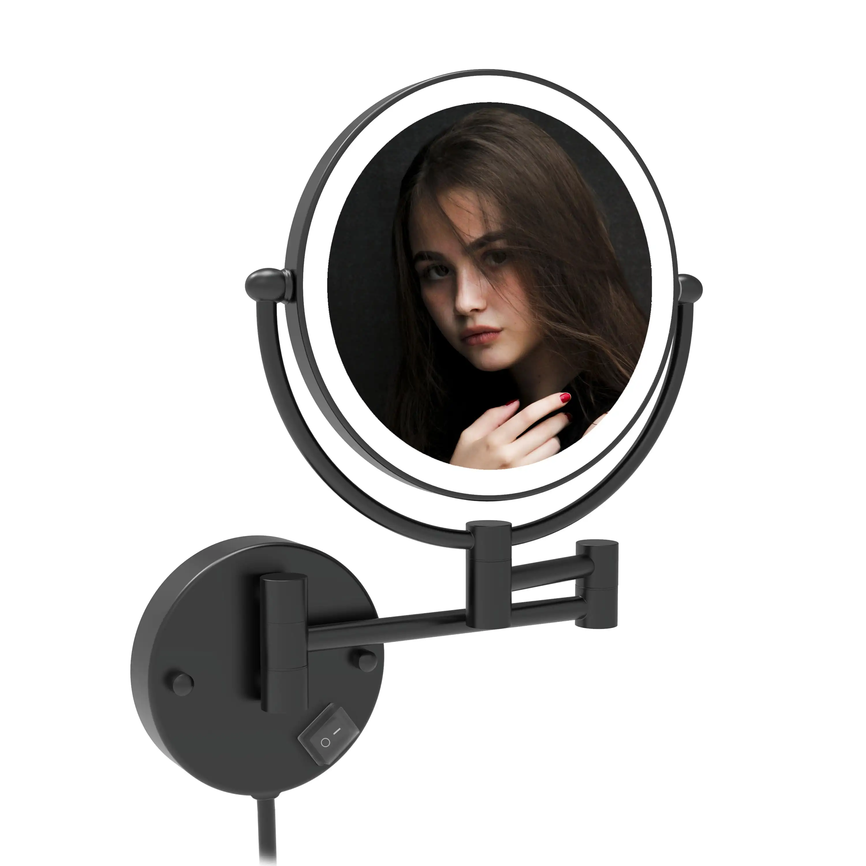 HMTX 8'' LED Lighted Wall Mount Plug-in Two-Sided Makeup Vanity Mirror, Matte Black, 1X/10X Magnification, by
HMTX 8'' LED Lighted Wall Mount Plug-in Two-Sided Makeup Vanity Mirror, Matte Black, 1X/10X Magnification, by
