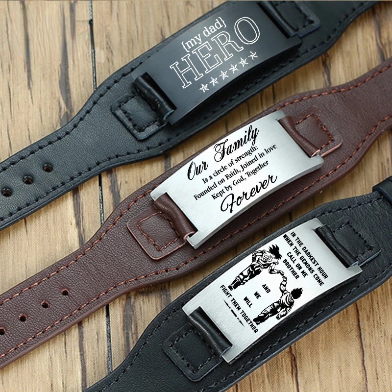Vnox Free Personalize Men Bracelets Genuine Leather Wristband with Stainless Steel ID Bar Custom Gents Bangle
Vnox Free Personalize Men Bracelets Genuine Leather Wristband with Stainless Steel ID Bar Custom Gents Bangle
