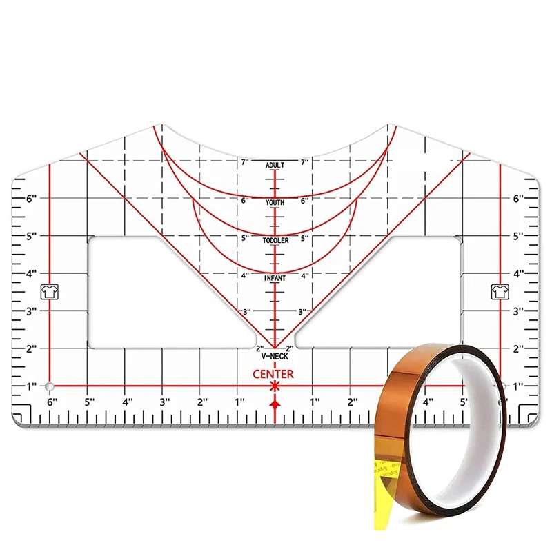 Tshirt Ruler Guide For Vinyl Alignment, T Shirt Ruler To Center Design Tshirt Measurement Tool With Heat Tape
Tshirt Ruler Guide For Vinyl Alignment, T Shirt Ruler To Center Design Tshirt Measurement Tool With Heat Tape