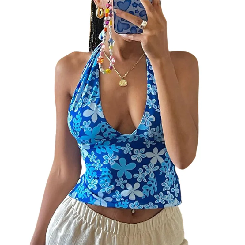 Women’s Casual Bandage Halter Vest Tops Summer Floral Prints Crop Tops V-neck Low Cut Out Backless Exposed Navel Camisole Club
Women’s Casual Bandage Halter Vest Tops Summer Floral Prints Crop Tops V-neck Low Cut Out Backless Exposed Navel Camisole Club