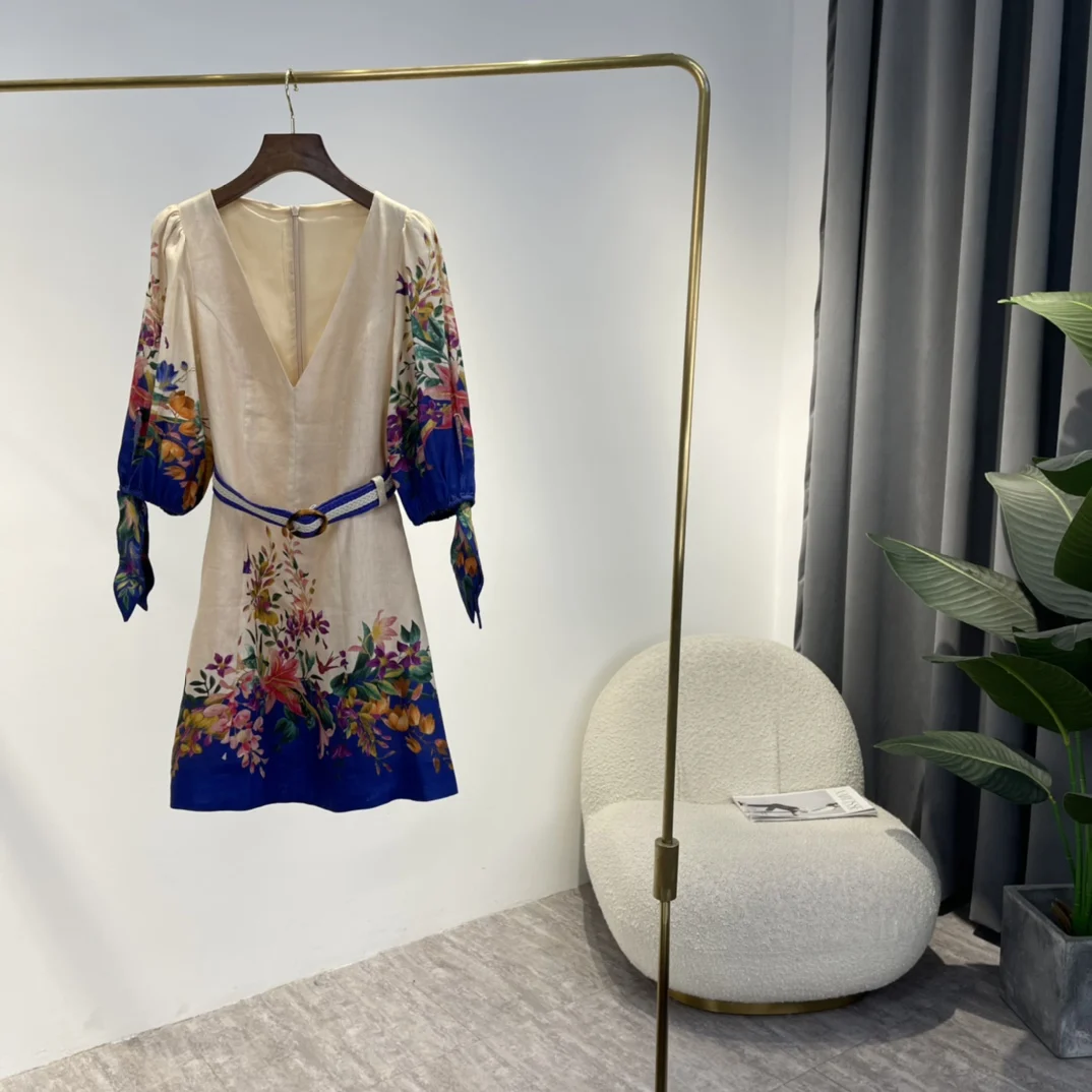 2022 New Summer Women Top Quality Linen V-neck Half Sleeve Orange Pink Floral Botanical Print Mini Dresses with Belt
2022 New Summer Women Top Quality Linen V-neck Half Sleeve Orange Pink Floral Botanical Print Mini Dresses with Belt