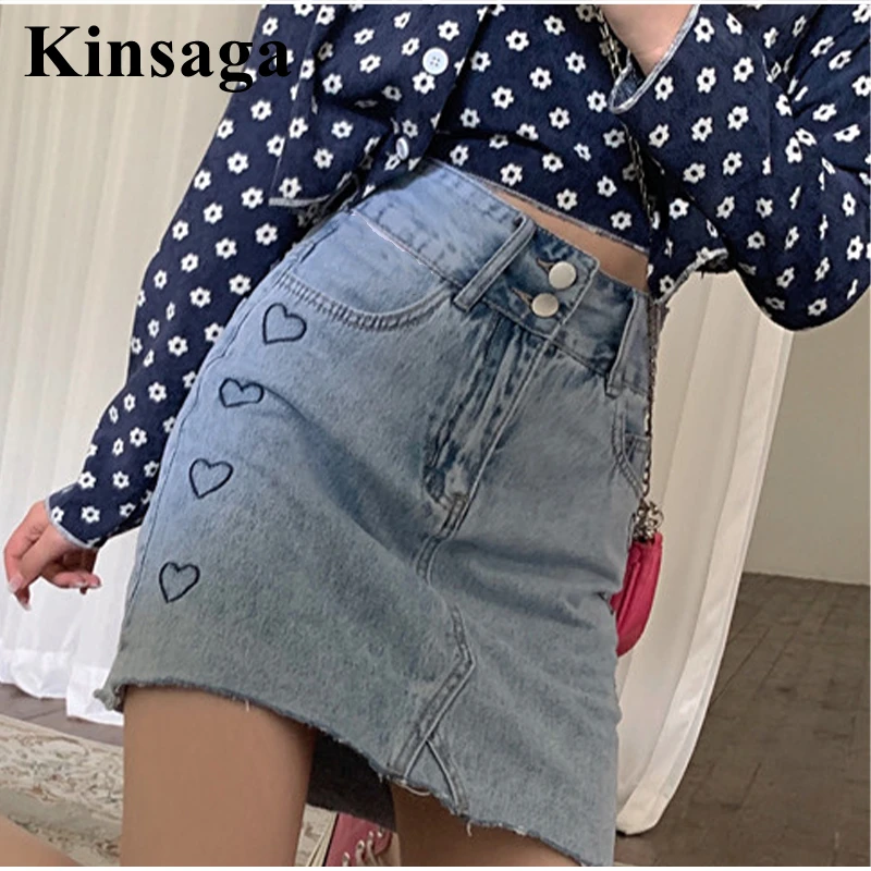 

Women Street Inside Skirts Button Up A Line Denim Mini Skirt 2XL Summer Korean Style A-line Casual Purple Short Jeans Skorts Y2K
