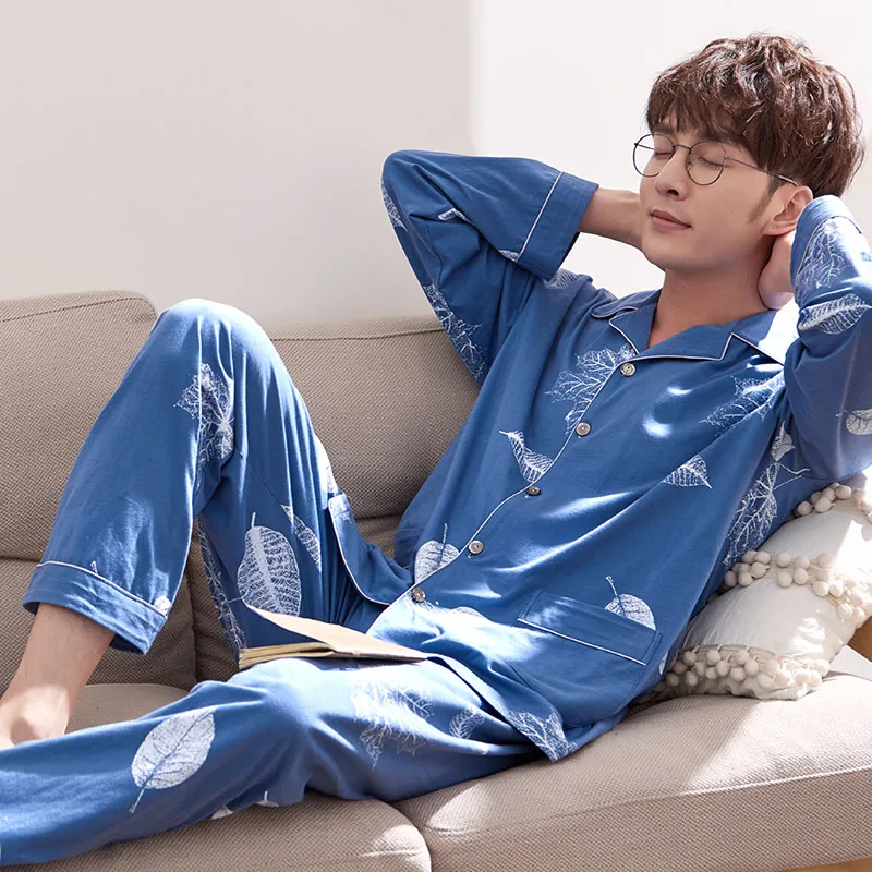 Men Pyjama Set Full Cotton Spring Long Sleeve Maple Leaf Print Men Pajama Suit Nightwear Lapel Collar Pijama Male Sleepwear 3XL
Men Pyjama Set Full Cotton Spring Long Sleeve Maple Leaf Print Men Pajama Suit Nightwear Lapel Collar Pijama Male Sleepwear 3XL