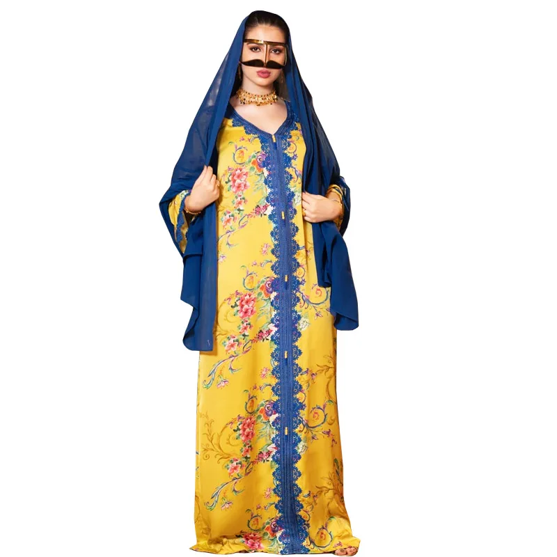Middle East Arabic Woman Robe Jalabiya Dubai Muslim Evening Dress Soie De Medine Hijab Elegant Party Gown with Scarf
Middle East Arabic Woman Robe Jalabiya Dubai Muslim Evening Dress Soie De Medine Hijab Elegant Party Gown with Scarf