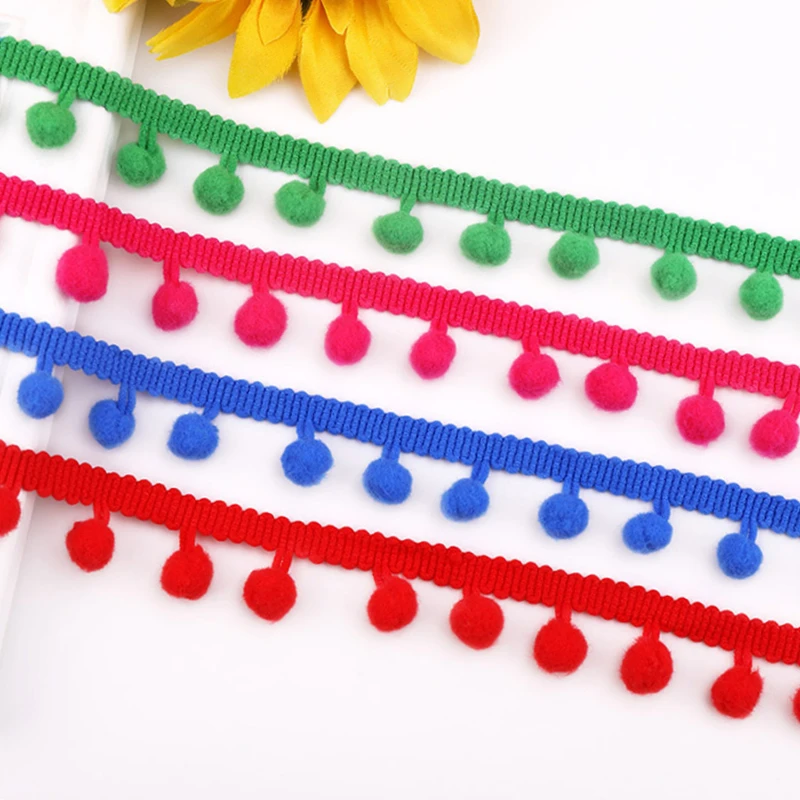 

1/2/5 Yards Color Nylon Fabric Knitted Pom Pom Lace Trim Fringe Ribbon Crafts DIY Apparel Sewing Accessories Tassel Lace Product