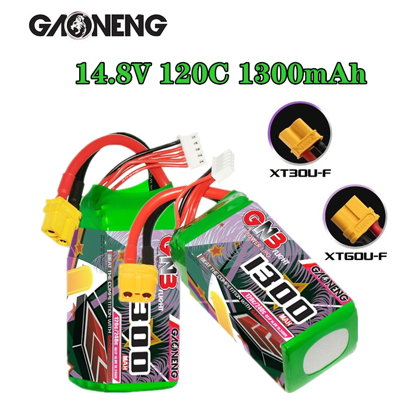 Upgraded GNB 4S 14.8V 1300mAh 120C Lipo Battery For Airplane RC FPV Quadcopter Helicopter Drone 14.8V With XT30/XT60 Battery
Upgraded GNB 4S 14.8V 1300mAh 120C Lipo Battery For Airplane RC FPV Quadcopter Helicopter Drone 14.8V With XT30/XT60 Battery