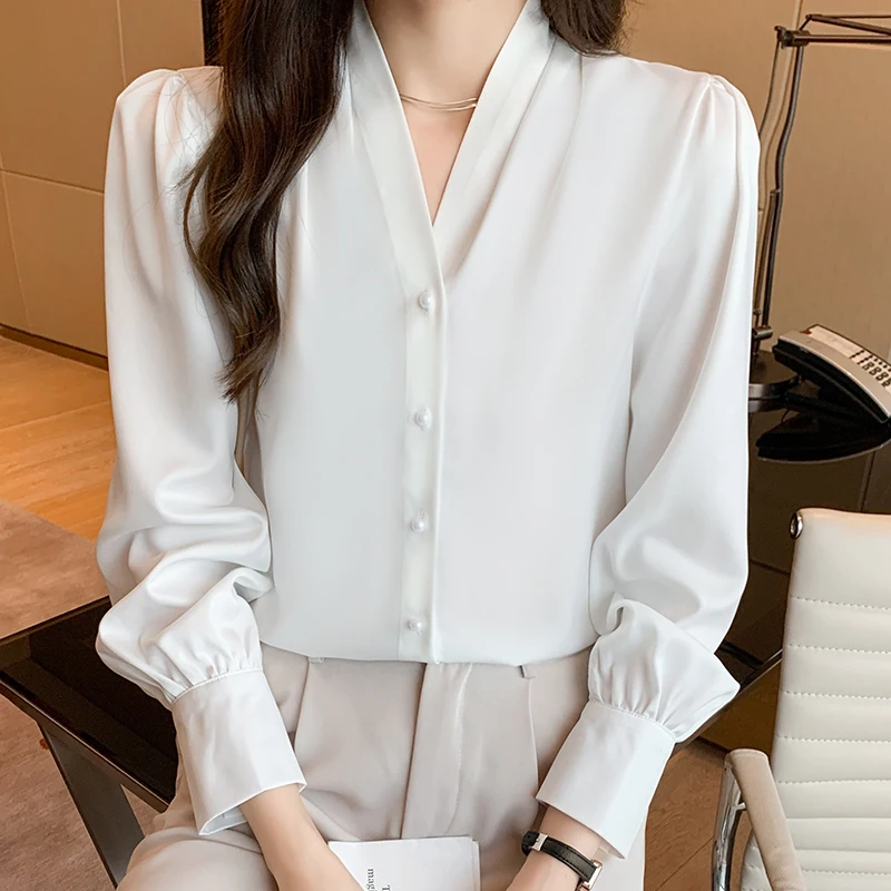 2023 New Spring Women White Shirt Female Long Sleeve Vintage V-Neck Blouse Laies Satin Shirt Professional Commuter Top LB027
2023 New Spring Women White Shirt Female Long Sleeve Vintage V-Neck Blouse Laies Satin Shirt Professional Commuter Top LB027