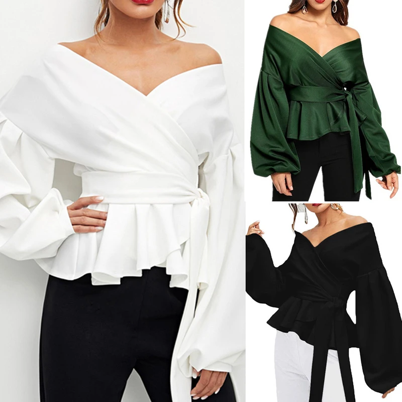 Sexy Off Shoulder Collar Blouse Women Ruffle Lantern Sleeve Cotton Shirt Casual Bowknot Sash Streetwear Spring Autumn Top Female
Sexy Off Shoulder Collar Blouse Women Ruffle Lantern Sleeve Cotton Shirt Casual Bowknot Sash Streetwear Spring Autumn Top Female