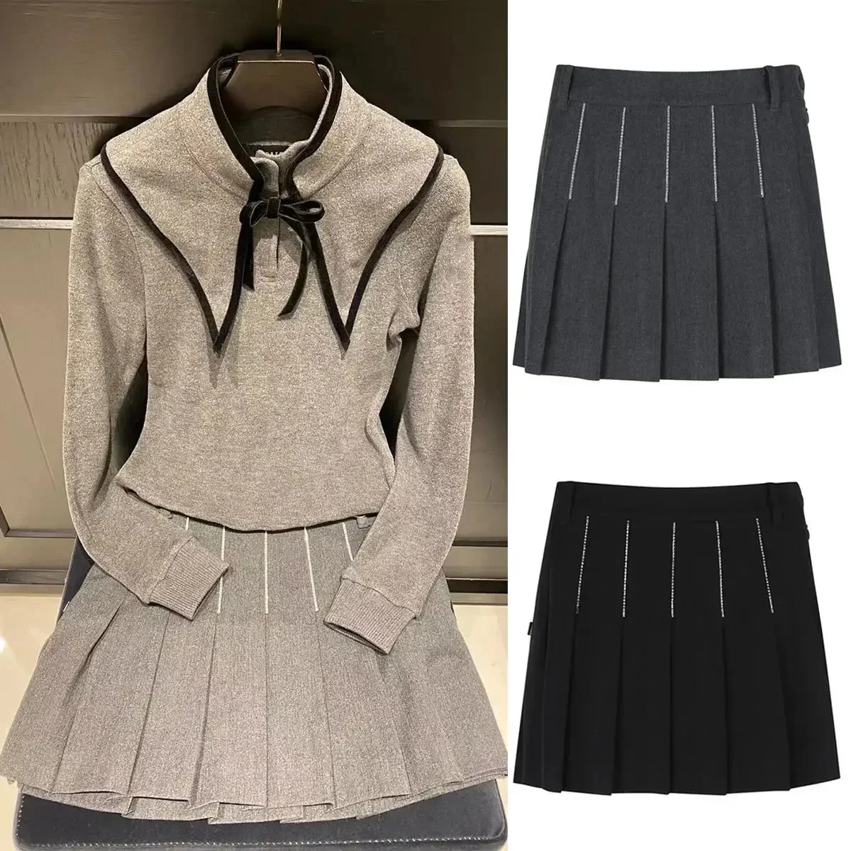 Winter Golf Suit Clothing Women's Long Sleeve Lapel Velvet Top Elegant Retro Slim-fit Pleated Skirt 
Winter Golf Suit Clothing Women's Long Sleeve Lapel Velvet Top Elegant Retro Slim-fit Pleated Skirt