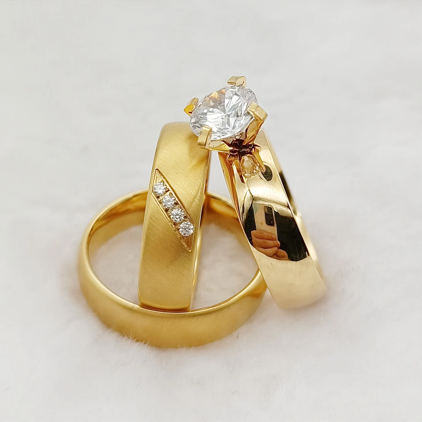 Wholesale 3PCS Wedding Engagement Rings Sets for Couples Lovers 24k Gold Plated Jewery Cz Diamond Finger Aliance
Wholesale 3PCS Wedding Engagement Rings Sets for Couples Lovers 24k Gold Plated Jewery Cz Diamond Finger Aliance